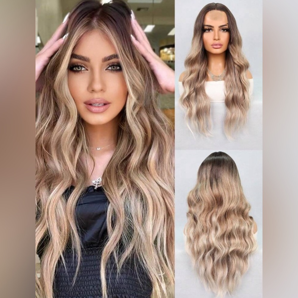 26 Inch Balayage Brown to Blonde  Closure Long Curly Wig for daily use